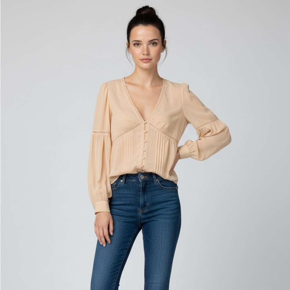 ASTR Beige Blouse with Lace Accents, Women's Size M
